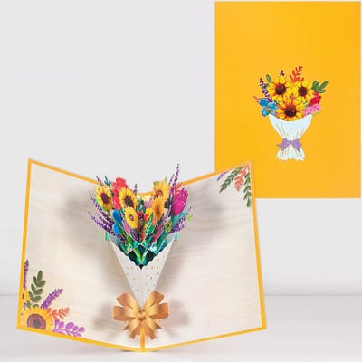 3D Pop-up Wenskaart Zonnebloemen - Gelukwens, Beterschap of Bedankkaart met Enveloppe