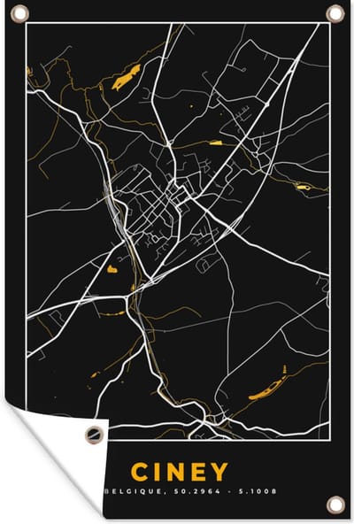 Muurdecoratie Stadskaart - Plattegrond - Ciney - Goud - Kaart - 120x180 cm - Tuinposter - Tuindoek