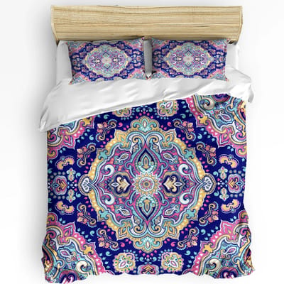 Vintage Bloemen Indiase Bohemia Dekbedovertrek Met Kussensloop Op Maat Dekbed 3 Delig Beddengoed Set Dekbedhoes Tweepersoons Bed Huis Textiel EU single(135x200cm)