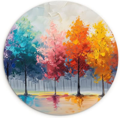 WallCircle® Wandcirkel 120x120 cm - Muurcirkel Bomen - Kleurrijk - Natuur - Abstract - Muurdecoratie woonkamer - Wanddecoratie slaapkamer - Kamer decoratie accessoires - Ronde schilderijen