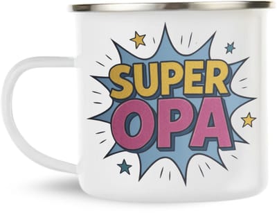 NietMokken.nl - Super Opa Mok – Grappig cadeau voor opa – Emaille beker 360ml – Leuk voor opa cadeau – Grootvader beker met tekst – Vaderdag mok opa