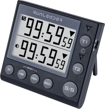 Thijox - 2-Kanaals Timer Met Klok - Magnetische Countdown Kookwekker, Digitale Wekker, Stopwatch, Minuut/Seconde Timer, Bureauklok, Koken, Zwart
