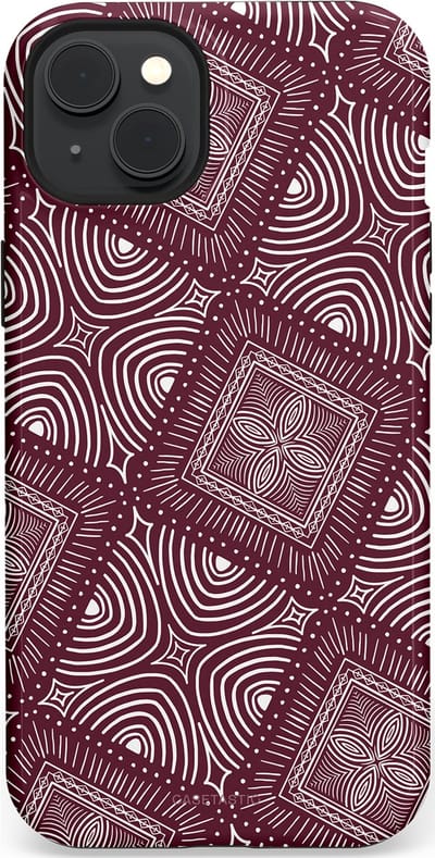 Casetastic Hoesje Geschikt voor Apple iPhone 15 Plus Magsafe - Stijlvolle Beschermende Duo-layer Case - Bohemien Rood Design