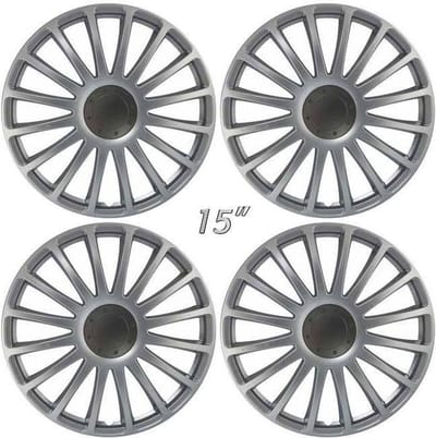 Wieldoppen GRAND PRIX-S 15 inch zilver/antraciet center. Set a 4 stuks in doos (a.u.b. tekst lezen!)