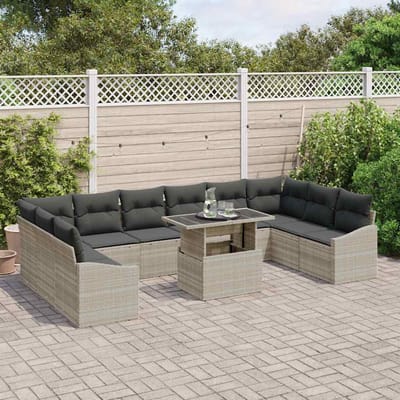 vidaXL - Bankstel - 11 - st - Lichtgrijs - poly - rattan