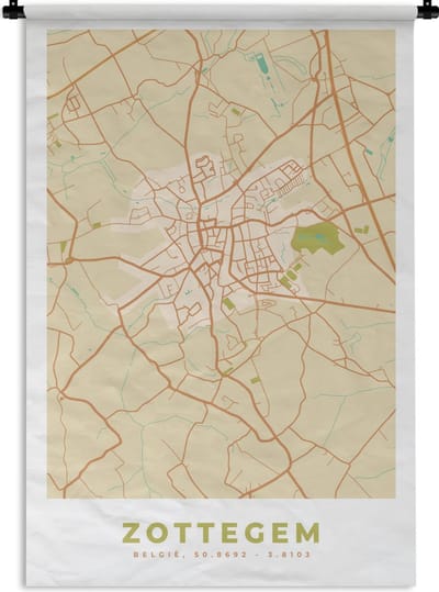 Wandkleed - Wanddoek - Kaart - Retro - Plattegrond - Stadskaart - Zottegem - 120x180 cm - Wandtapijt