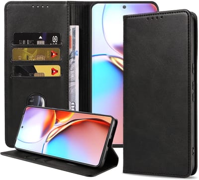 Geschikt voor Motorola Edge 40 Pro Telefoonhoesje Kunstleer met Magnetische sluiting en Pasjeshouder Bookcase met Klepje - Walletcase with Cardslot - Zwart - Smartphonica geschikt voor Motorola Edge 40 Pro