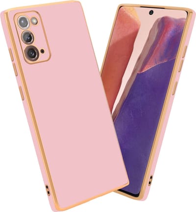 Cadorabo Hoesje geschikt voor Samsung Galaxy NOTE 20 in Glossy Roze - Goud - Beschermhoes Case Cover van flexibel TPU-silicone en met camerabescherming