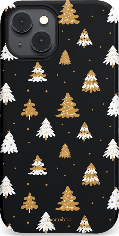 Casetastic hoesje geschikt voor Apple iPhone 14 Plus - MagSafe - Dubbellaagse bescherming - Happy Chistmas Kerstbomen - Fashion Case - Zwart