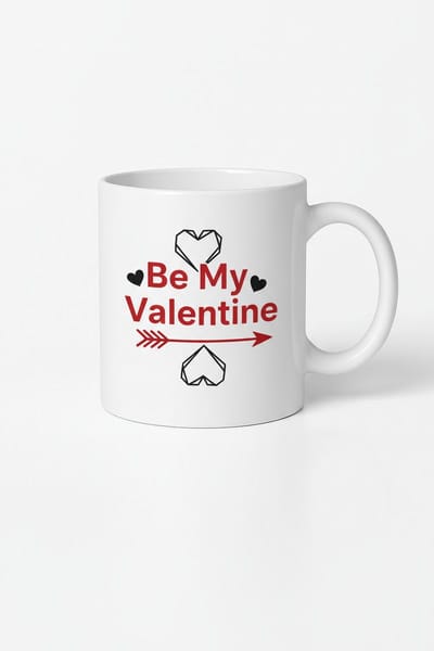 Valentijn Mok 'Be My Valentine' met Hartjes & Pijl - Wit Keramiek Cadeau