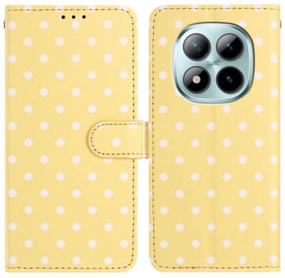 Hoesje Geschikt voor Xiaomi Redmi Note 15 Pro+ 5G | Polka Dot Wallet Book Case | Portemonnee Hoesje | 3 Pasjes | Magneetsluiting | Stand Functie | Geel