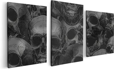 Artaza Canvas Schilderij Drieluik Schedels - Doodshoofden - Doodskoppen - 120x60 - Foto Op Canvas - Canvas Print