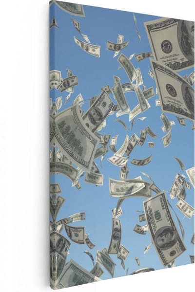Artaza Canvas Schilderij Dollar Biljetten - 20x30 cm - Klein - Wanddecoratie Money - Muurdecoratie Woonkamer - Kamer Accessoires
