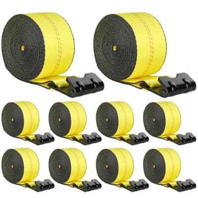 VEVOR Lierriemen, 10 cm x 12,2 m, draagvermogen 2700 kg, breeksterkte 8.200 kg, vrachtwagenriemen met platte haak, lastcontrole voor aanhangwagens, boerderijen, reddingsacties, bomenredder, geel (10-pack)