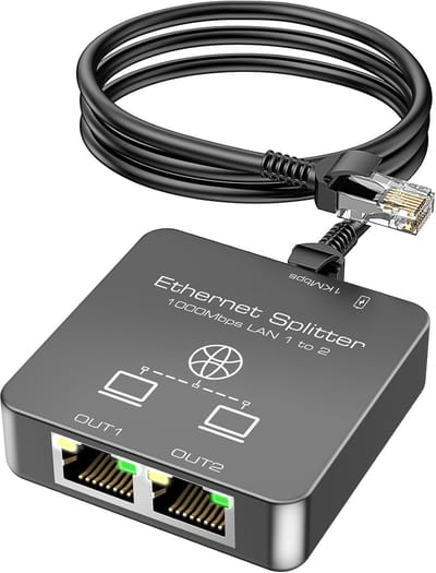 Ethernet Splitter - Lan Verdeler - Netwerk Uitbreiden - 1 naar 2 poorten - 1000Mbps Gigabit - Zwart