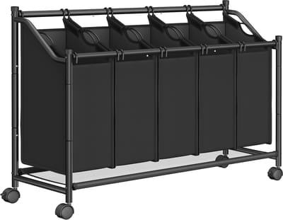 SONGMICS - Wasmand - Wasmand met Wieltjes - 4 Afneembare Waszakken - Voor Bijkeuken Slaapkamer Badkamer