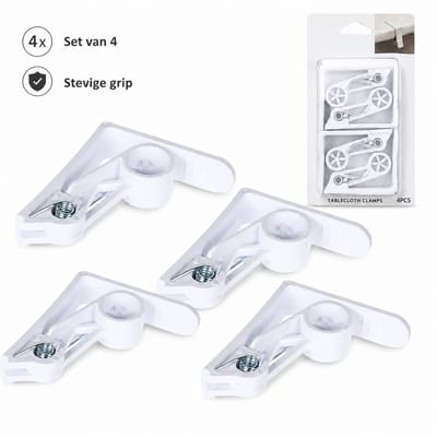 Tafelkleedklemmen Set van 8 – Witte Tafelklemmen – Kunststof Tafelkleed Clips – Stevige Grip – Voor Binnen en Buiten