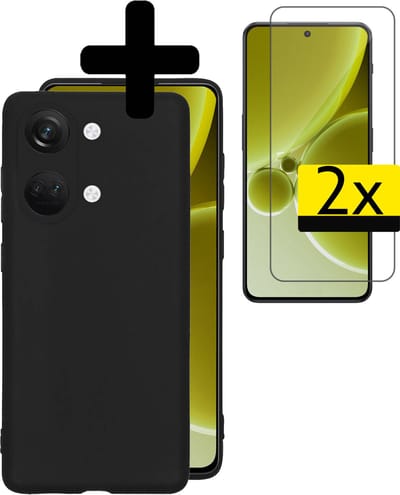 Hoesje - Met 2x Screenprotector - Geschikt voor OnePlus Nord 3 - Sterk & Shockproof - Back Cover - Siliconen Case - Telefoon Hoes - Telefoonhoesjes - Zwart