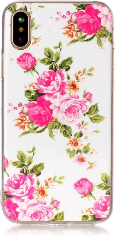 Peachy Bloemen hoesje TPU geschikt voor iPhone X XS rozen wit roze case