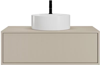 Vente-unique Zwevend badkamermeubel met enkele ronde wastafel - kleur beige - 94 cm - TEANA II