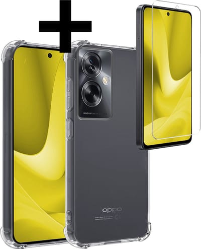 Hoesje - Met Screenprotector - Geschikt voor OPPO A79 - Sterk & Shockproof - Siliconen Case - Back Cover - Telefoon Hoes - Shock Proof - Telefoonhoesjes - Transparant