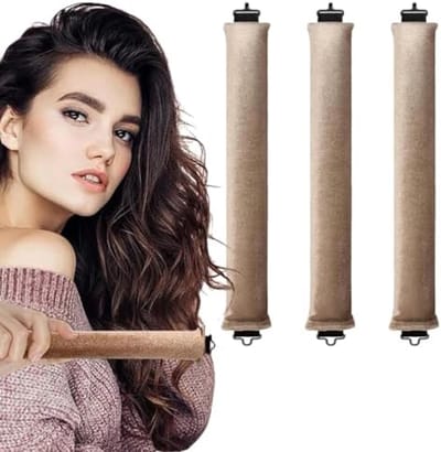 Hittevrije Krulspelden Set van 3 - Warmteloze Krulband voor 's Nachts met Haakjes - Overnight Blowout Krullen zonder Hitte voor Alle Haartypes - Kaki
