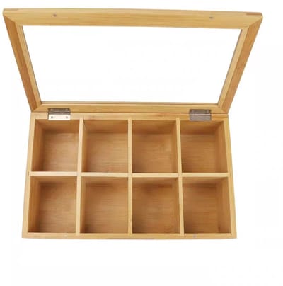 Decopatent - Theedoos 8 vaks - Design theedoos met doorzichtig venster - Theebox met Optil deksel - Theedoos / Opbergdoos - Bamboe Hout - 8 vakken theekist