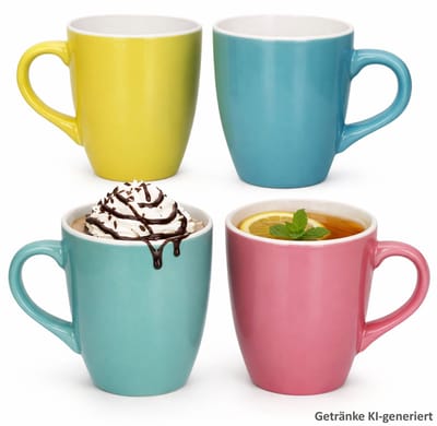 4-delig set Henni koffiekopjes, elk 1x geel, roze, groen & blauw van keramiek – Q96000190