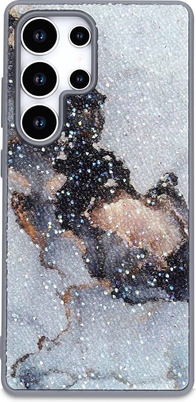 Casemania Hoesje Geschikt voor Samsung Galaxy S24 Ultra - Grijs - Diamant Marmer Glitter Back Cover