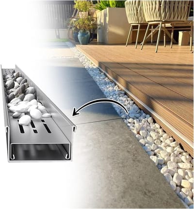 Afwateringsset Buiten - Goot Systeem - Water Overlast Voorkomen - Verbergbaar Met Kiezels - 100 cm Lengte - Zilver