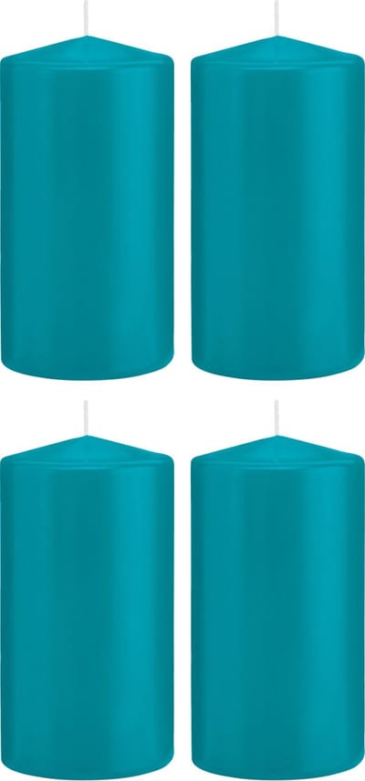 Trend Candles Cilinderkaars/stompkaars - 4x - turquoise - 8 x 15 cm - 69 branduren - horeca kaarsen