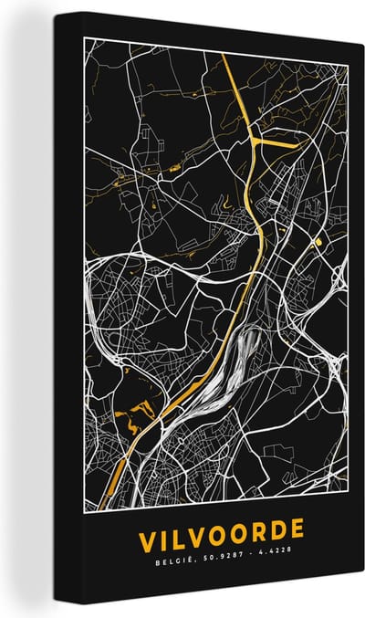 Canvas Schilderij Stadskaart - Vilvoorde - Plattegrond - Kaart - Goud - 20x30 cm - Wanddecoratie