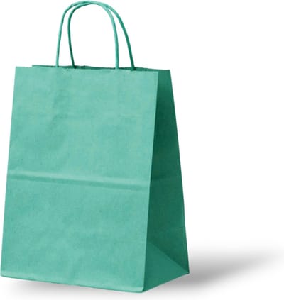 Papieren Draagtas (S) - 50 Stuks - Zee Groen/Cyan/Kraft - 18x8x24 cm - Papieren Tasjes - Kraft Tas - Tassen - Cadeau Tas - Hoogwaardig Natron Kraft Papier - Eco-vriendelijk - Ideaal voor Geschenken