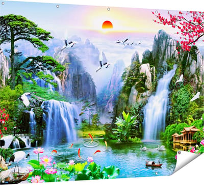 Gards Tuinposter Watervallen in de Bergen - Abstract - 160x120 cm - Tuindoek - Tuindecoratie - Wanddecoratie buiten - Tuinschilderij