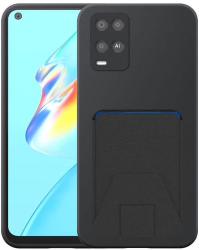 Geschikt voor Oppo A54 4G Telefoonhoesje met Verstelbare Leren Pasjeshouder - Flexible Back Cover Case Siliconen TPU with Adjustable Leather Cardslot - Zwart - Smartphonica geschikt voor Oppo A54 4G