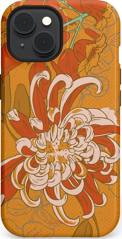 Casetastic hoesje geschikt voor Apple iPhone 15 - MagSafe - Dubbellaagse bescherming - Bloemige lente - Fashion Case - Okergeel Terracotta Beige