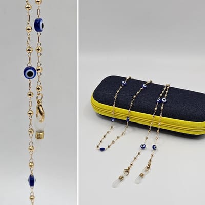 brillenketting met doekje / brillenkoord dames nazar boncuğu / met blauw oogje / brilkoordje kraaltjes nazar-oogje 70 cm / armband / reserve rubberen lussen / briltouwtje / ketting voor zonnerbril / cordon de lunettes / Aland optiek