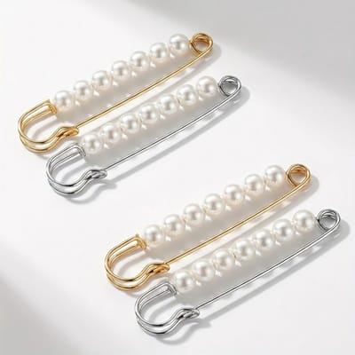 Goudkleurige en zilverkleurige broche dames set van 4 met parelachtige kralen rechte speldvorm decoratieve broche geschikt voor kleding sjaal of vest