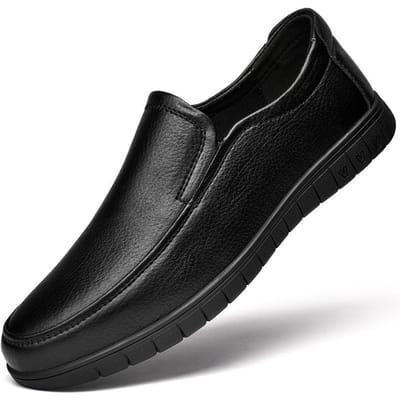 Heren Leren Schoenen Echt Leer Herenschoenen Zachte Zool Antislip Papa Schoenen Ademende Casual Schoenen Ronde Neus Herenschoenen 44 zwart