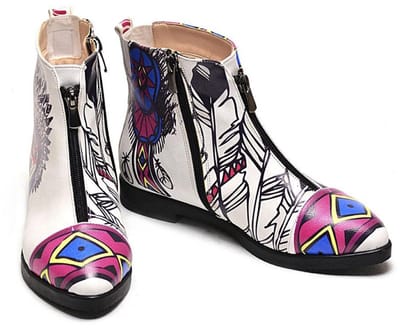 Goby Tribal Art Dames Enkellaarsjes – Handgemaakt –Vegan Leer –Maat 41