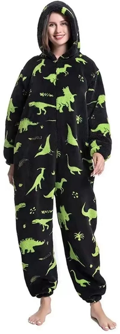 Unisex Verdikte Cartoon Dier Onesie Pyjama met Capuchon Maat M – Warme Katoen Fluwelen Huispak voor Mannen en Vrouwen | Winter Nachtkleding voor Koppels | Onesie Dierpak, Warme Pyjama