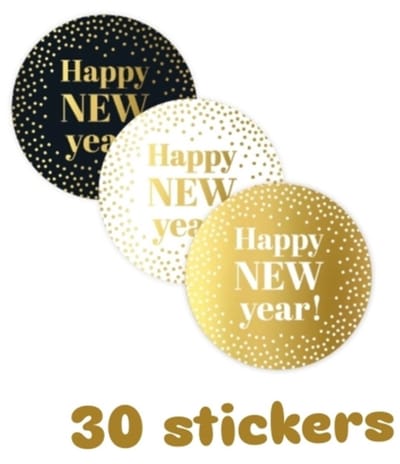 30x sticker gelukkig nieuwjaar - happy new year - oud en nieuw - gelukkig nieuw jaar - jaarwisseling - nieuwjaarsreceptie - leuk inpakken - makkelijk verpakken - sluitsticker- cadeausticker -