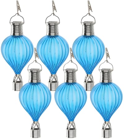 Cepewa LED ballonhanger - 6x - blauw - H17 cm - luchtballon - tuinverlichting/buitenlamp