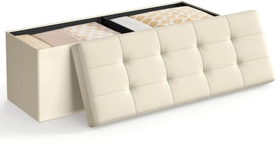 LUMÉ STORE Opbergbank - Zitbank - Poef - Opklapbaar - Halbank - Voetbank - Met Deksel - Slaapkamer - Opbergbox - MDF - Beige