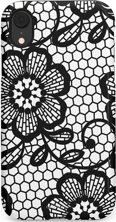 Casetastic Hoesje Geschikt voor Apple iPhone Xr - Stijlvolle Beschermende Duo-layer Case - Zwart Bloemenpatroon