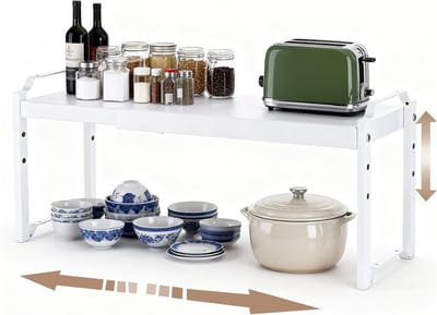 Uitbreidbaar Keukenrek Organizer 32-53cm, Stevige Keukenkast Planken, Verstelbare Wit met 3 Hoogte-instellingen voor Efficiënte Opbergruimte en Organisatie
