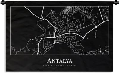 Wandkleed - Wanddoek - Plattegrond - Kaart - Antalya - Stadskaart - 180x120 cm - Wandtapijt