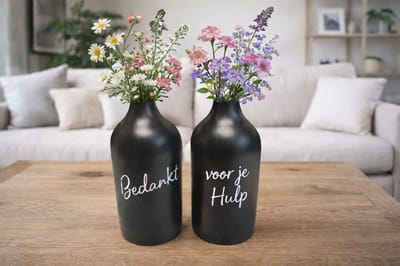 Bedrukte fles vazen, Set van 2 flessen met tekst, Bedankt voor je hulp, Bedrukte flessen, XLX®