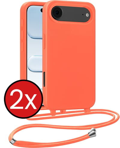 Hoesje Geschikt voor iPhone Air Hoesje Siliconen Case Met Koord - Hoes Geschikt voor iPhone Air Hoesje Backcover Met Telefoonkoord - Papaya - 2 PACK