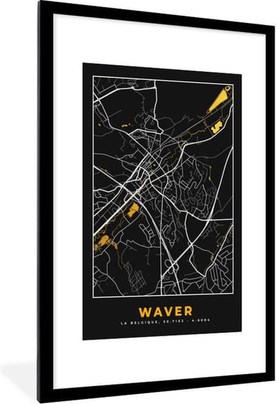 Fotolijst incl. Poster - Plattegrond - Waver - Kaart - Goud - Stadskaart - 80x120 cm - Posterlijst